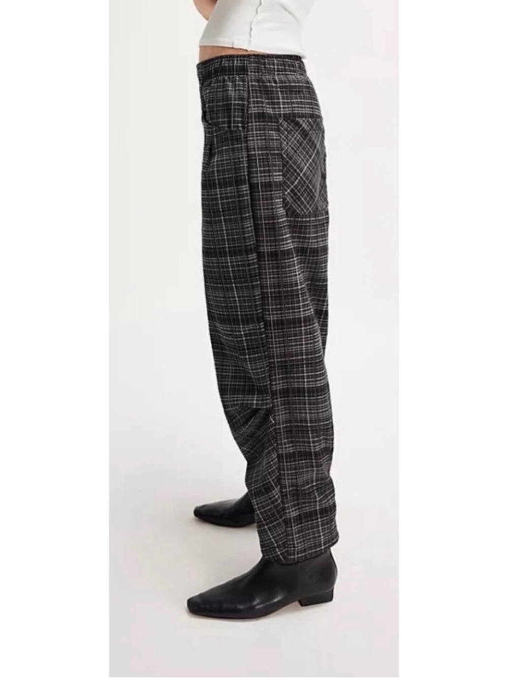 #770 Free People Nice Choice Pull On Plaid Pants Up Pants Midnight Combo Small - Picture 4 of 13